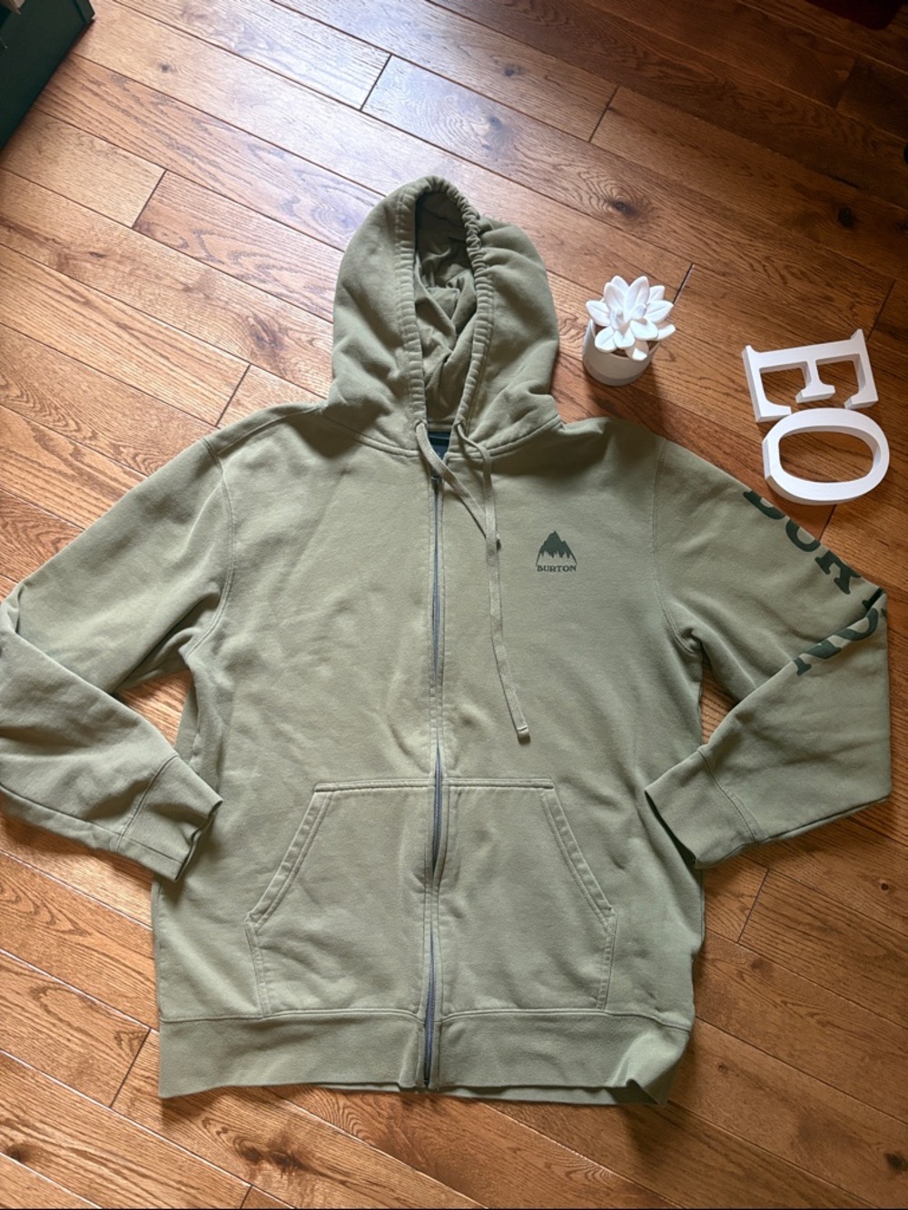 Burton Olive Zip Hoodie with Subtle Logo